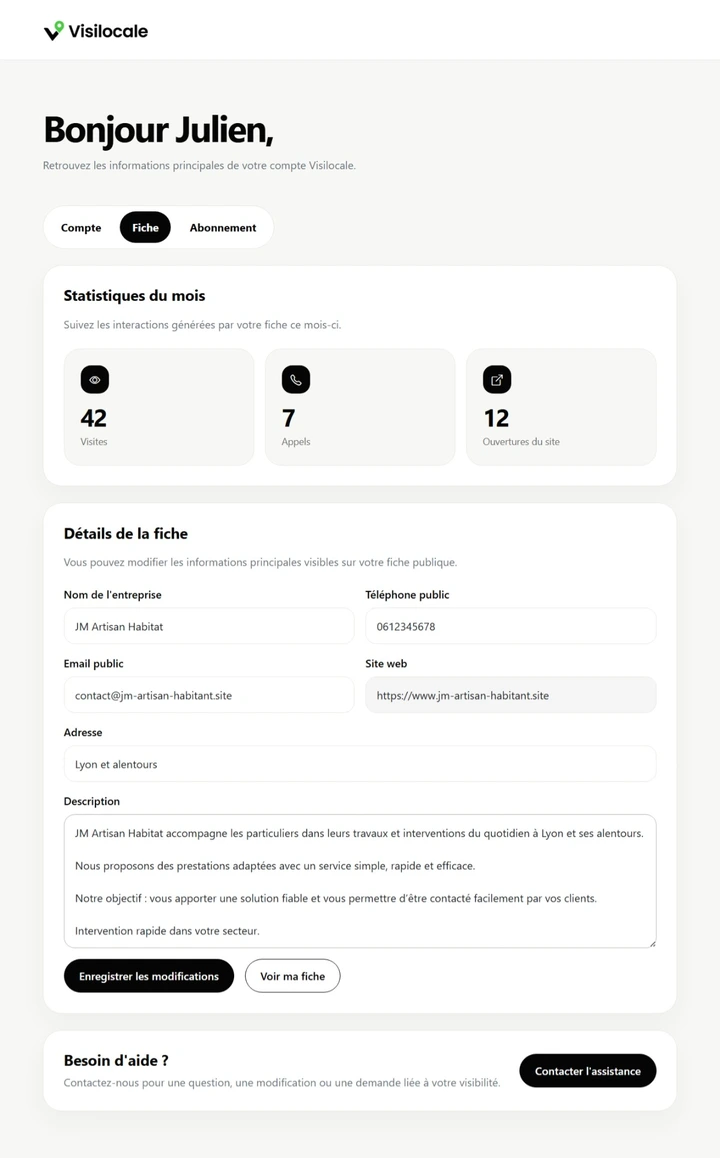 Aperçu espace client Visilocale